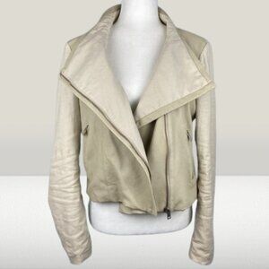 REVOLVE Lamarque Leather/Linen Blend Biker Jacket in Neutrals Size Large